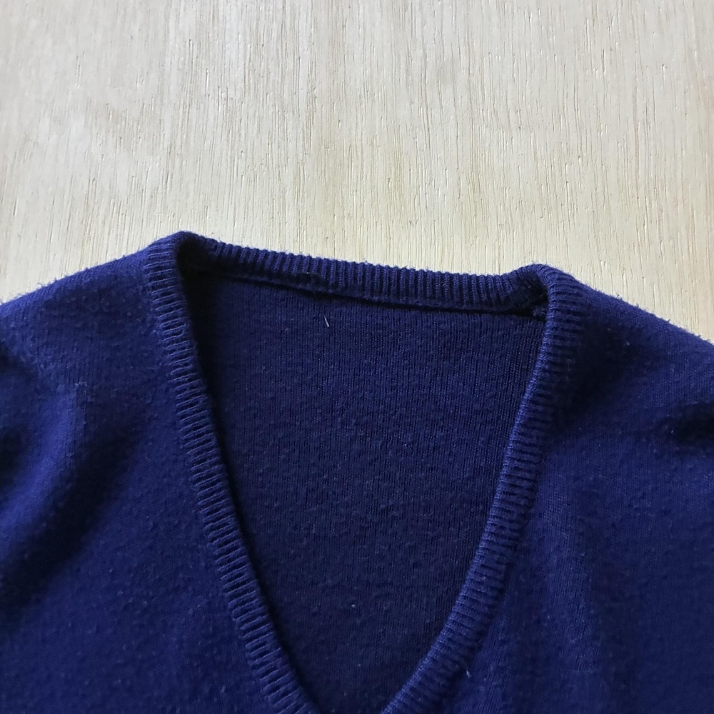 Vintage Sweater Mens Med Blue V Neck Tight Knit Pullover Long Sleeve Classic - Picture 2 of 6